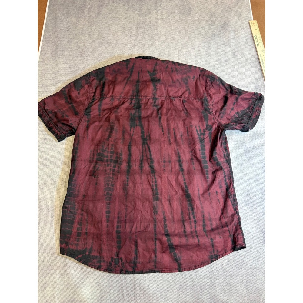 Affliction Mens 2XL Red Black Tie Dye Plaid Button Short Sleeve Shirt Alpha Co - Picture 2 of 7
